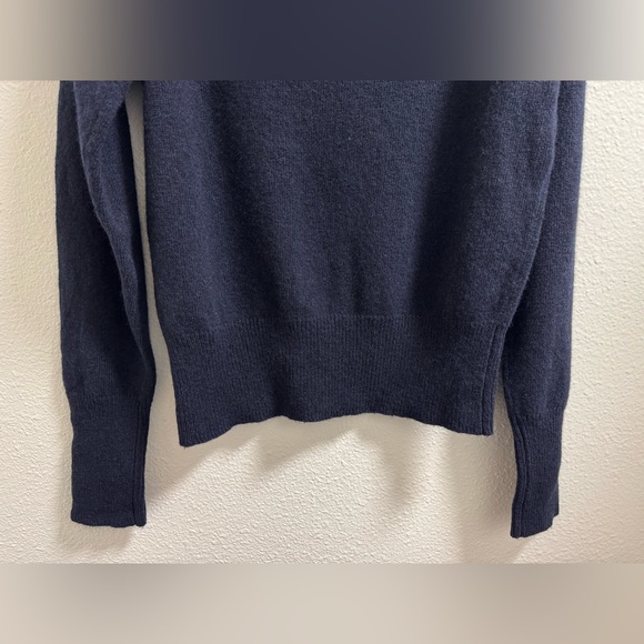 Sandro Stevy Sweater Contrast Ruffle Collar Eyelet Wool Blend Blue Womens Medium - Picture 10 of 13